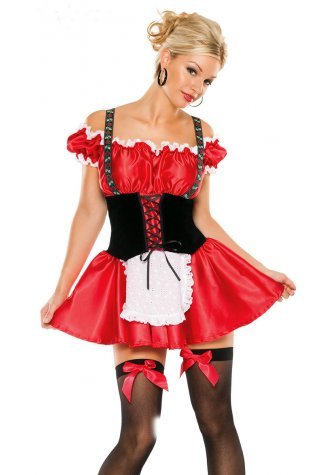 Red French Maid Style Dress Costume - Late Night Lingerie