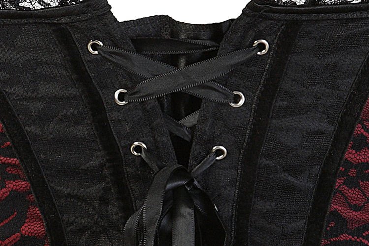 Satin Red And Black Lace Cover Overbust Corset - Late Night Lingerie