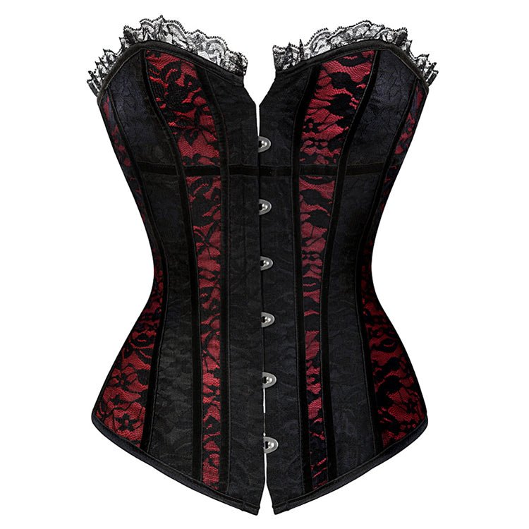 Satin Red And Black Lace Cover Overbust Corset - Late Night Lingerie
