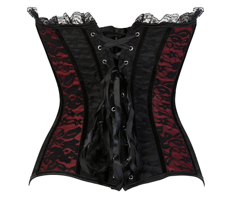 Satin Red And Black Lace Cover Overbust Corset - Late Night Lingerie