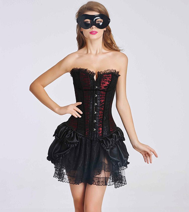 Satin Red And Black Lace Cover Overbust Corset - Late Night Lingerie