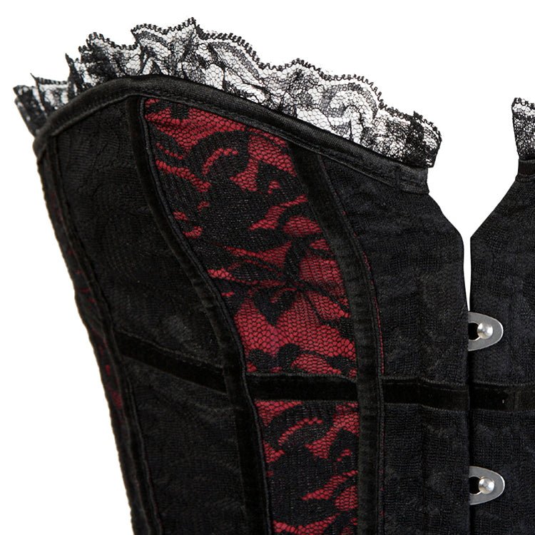 Satin Red And Black Lace Cover Overbust Corset - Late Night Lingerie