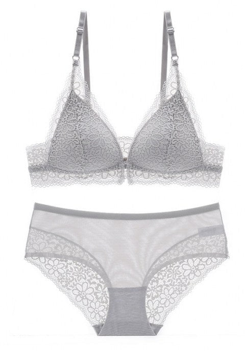 Sexy Floral Lace Front Closure Push Up Bra Set - Late Night Lingerie
