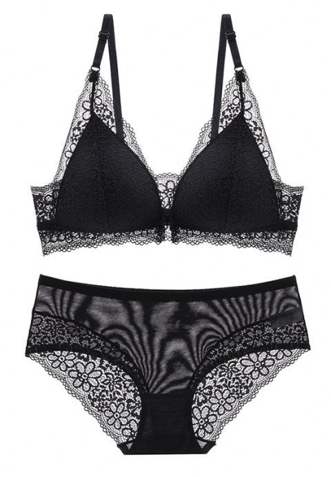 Sexy Floral Lace Front Closure Push Up Bra Set - Late Night Lingerie