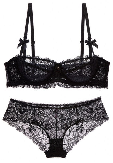 Sheer Lace Unlined Demi Bra Set - Late Night Lingerie