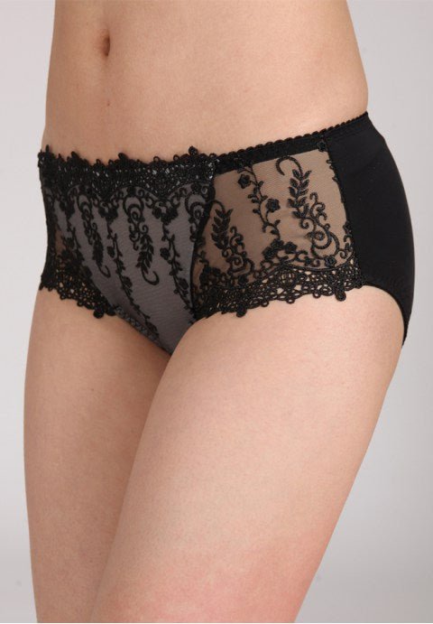 Sheer Mesh Panel Floral Embroidered Panty - Late Night Lingerie