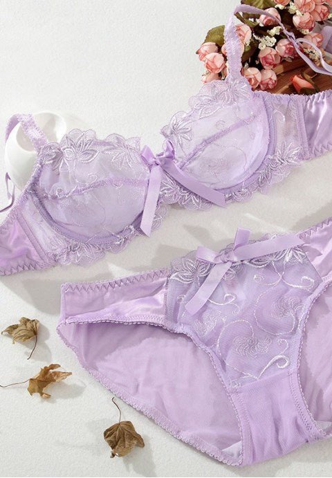 Underwire Embroidery Lace Unlined Bra Set - Late Night Lingerie