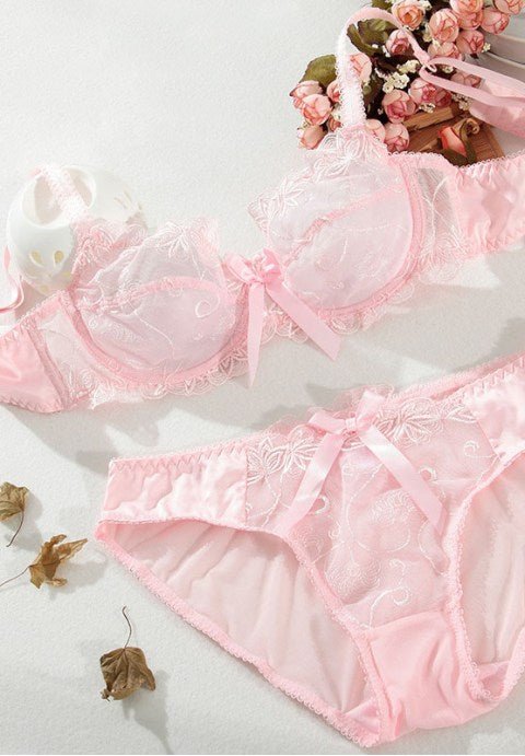 Underwire Embroidery Lace Unlined Bra Set - Late Night Lingerie
