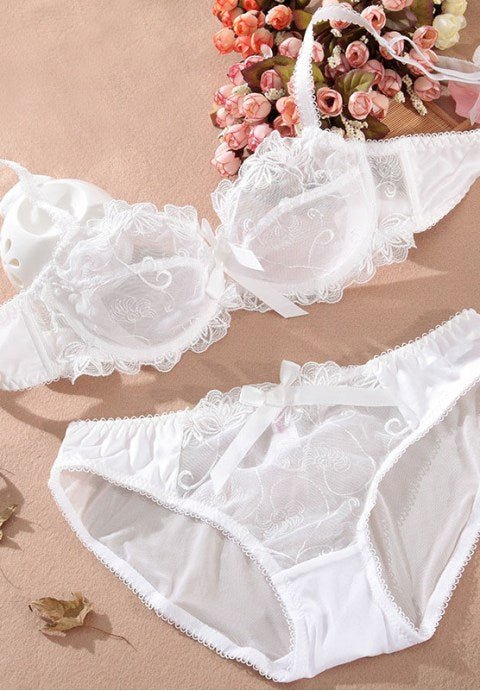 Underwire Embroidery Lace Unlined Bra Set - Late Night Lingerie