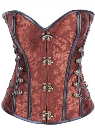 Ancient Military Inspired Steampunk Steel Boned Corset Waist Cincher Bustier with Chains